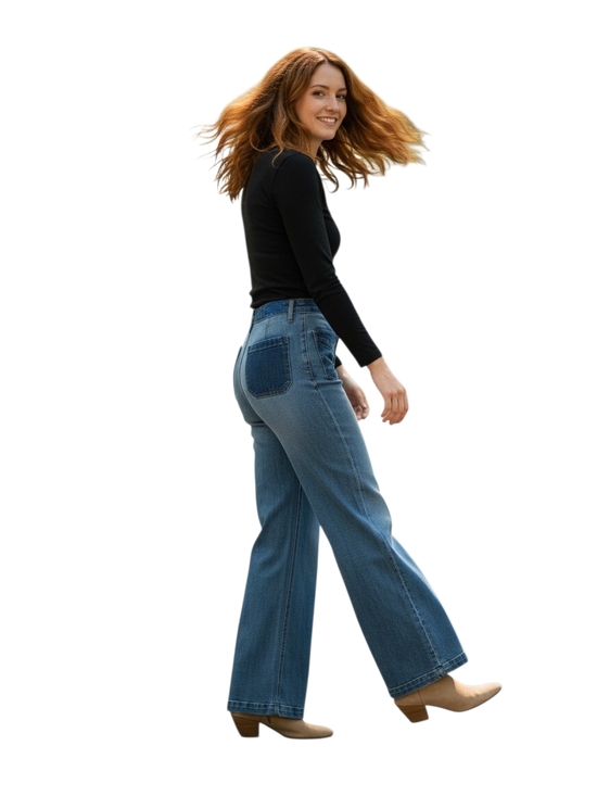 Jessica Simpson High-Rise Wide-Leg Jeans - Blue- 12 Petite-EUC $98 Retail - Picture 3 of 10